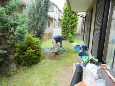 植木の整理と敷地の雑草除去を行います。